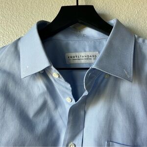 Knot Standard Oxford Dress Shirt Mens XL Light Blue 100% Cotton Custom Tailored
